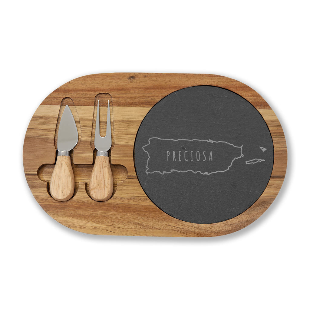Preciosa -  Charcuterie Board Set - Engraved Wooden Platter and Cheese Knives
