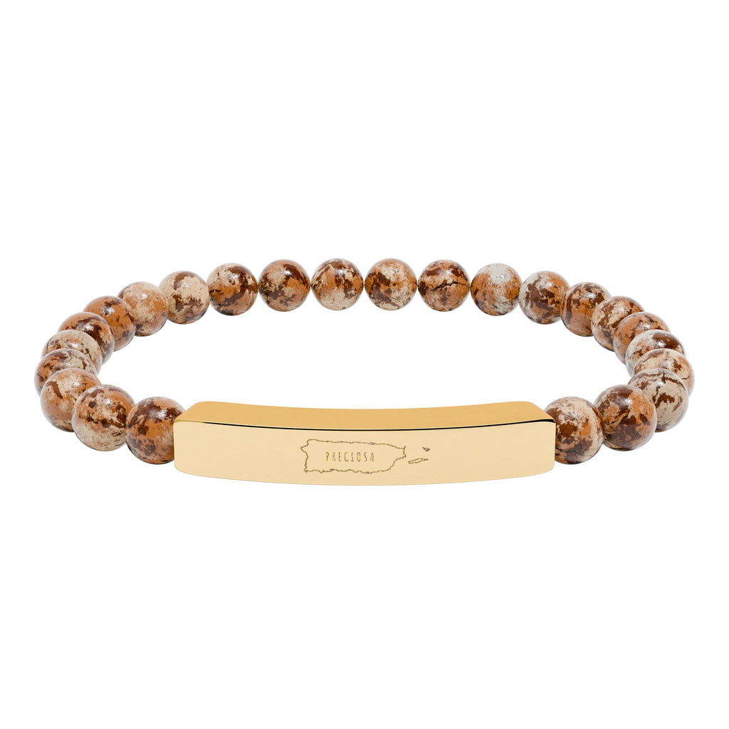 Preciosa - Natural Stone Engraved Bar Bracelet